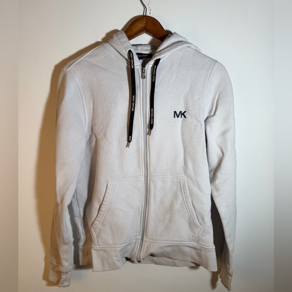 White MK Zip-Up Hoodie